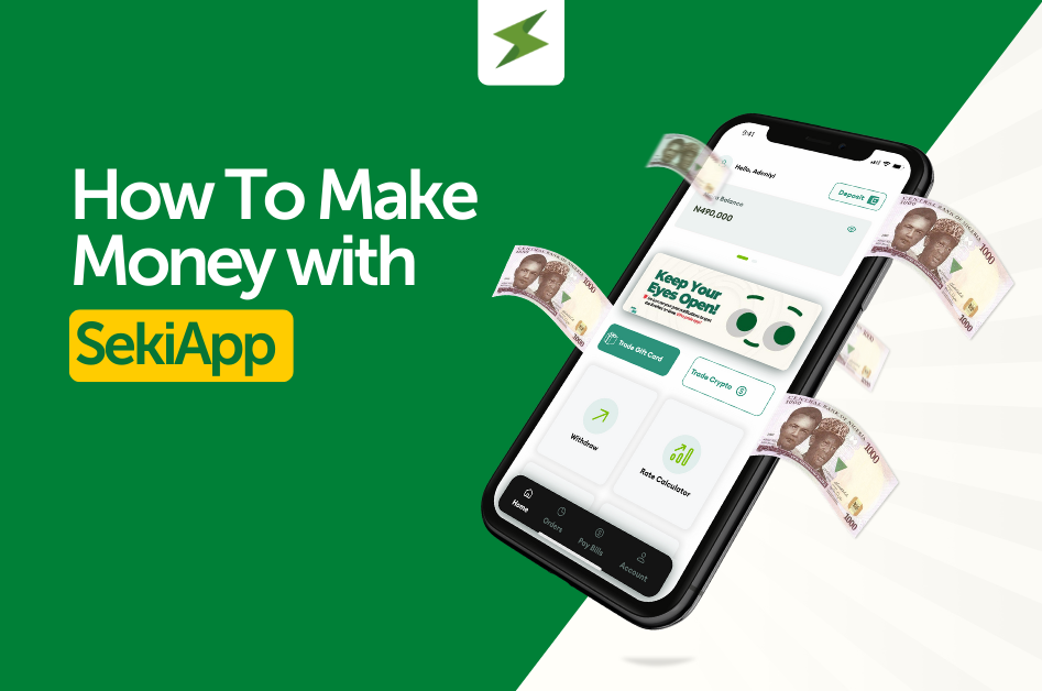 Phone with SekiApp interface and naira notes attached